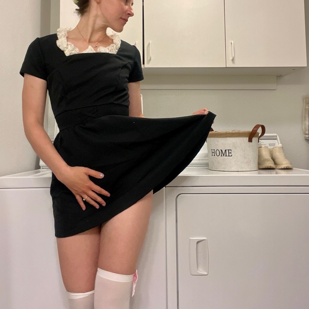 Vintage French Maid Mini Dress with White Lace